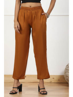 Biba - Women Brown Rayon Solid Pant