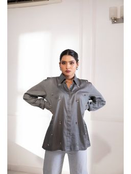 House Of Muher - Rihanna Grey Embellished Shirt