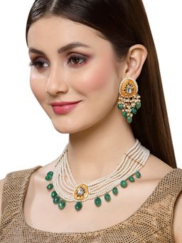 Dugran By Dugristyle - Orange and Green Drop Earring with Kundan and Pearls