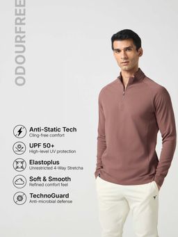 Technosport - Mauve Men Solid Slim Fit Mock Neck Sports T-Shirt