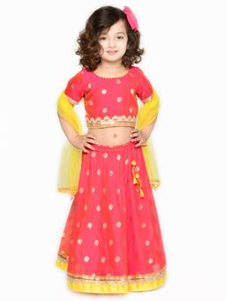 SAKA DESIGNS - Magenta Gold with Yellow Dupatta Festive Lehenga Choli (Set of 3)