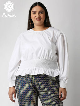 Twenty Dresses by Nykaa Fashion - Curve White Solid Round Neck Top