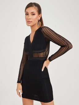 Styli - Black Lace Insert Mini Dress With Back Cut-out Detail