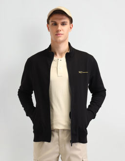 Arrow Newyork - Solid Black Full Sleeves High Neck Sweatshirt