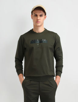 Arrow Newyork - Graphic Green Full Sleeves Crew Neck Sweatshirt
