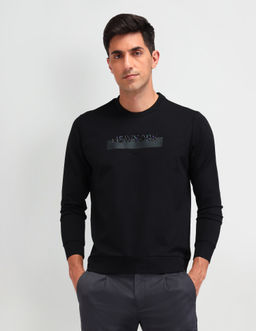 Arrow Newyork - Graphic Black Full Sleeves Crew Neck Sweatshirt