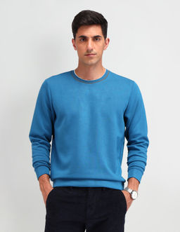 Arrow - Textured Blue Full Sleeves Crew Neck Sweatshirt