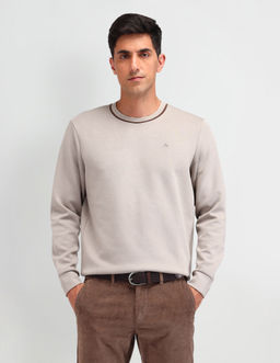 Arrow - Textured Beige Full Sleeves Crew Neck Sweatshirt