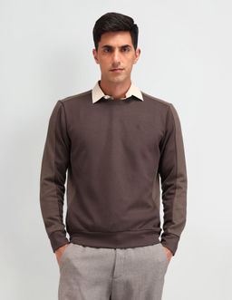 Arrow - Textured Brown Full Sleeves Crew Neck Sweatshirt