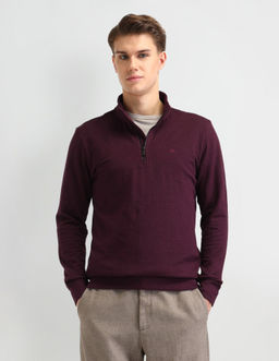 Arrow - Textured Wine Full Sleeves High Neck Sweatshirt