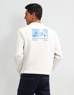U.S. Polo Assn. Denim Co. - Graphic White Full Sleeves Crew Neck Sweatshirt