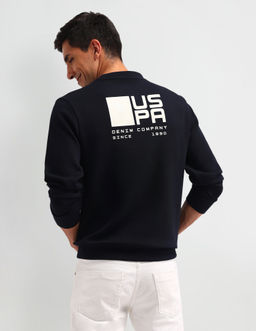 U.S. Polo Assn. Denim Co. - Graphic Blue Full Sleeves Crew Neck Sweatshirt