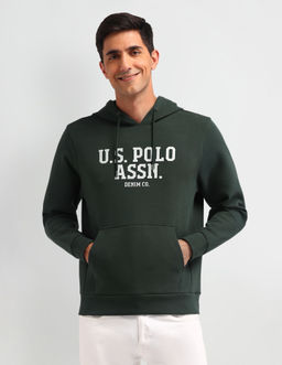 U.S. Polo Assn. Denim Co. - Typography Green Full Sleeves Hooded Sweatshirt