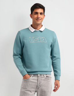 U.S. Polo Assn. Denim Co. - Solid Blue Full Sleeves Crew Neck Sweatshirt