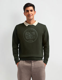 U.S. Polo Assn. Denim Co. - Solid Green Full Sleeves Crew Neck Sweatshirt