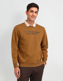 U.S. Polo Assn. Denim Co. - Typography Rust Full Sleeves Crew Neck Sweatshirt