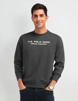 U.S. Polo Assn. Denim Co. - Typography Grey Full Sleeves Crew Neck Sweatshirt