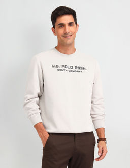 U.S. Polo Assn. Denim Co. - Typography Beige Full Sleeves Crew Neck Sweatshirt