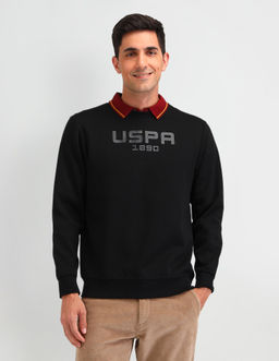 U.S. Polo Assn. Denim Co. - Solid Black Full Sleeves Crew Neck Sweatshirt