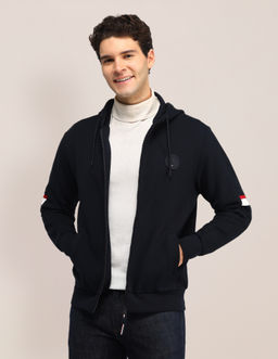 U.S. POLO ASSN. - Solid/Plain Full Sleeves Hooded Sweatshirt