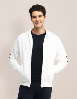 U.S. POLO ASSN. - Solid/Plain Full Sleeves Hooded Sweatshirt