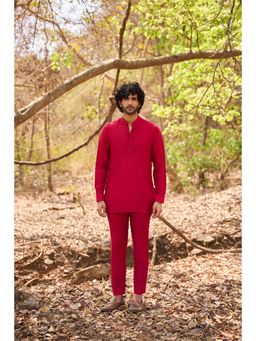Nirmooha - Red Crimson Diary Short Kurta and Pant (Set of 2)