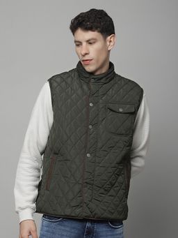 Cantabil - Olive Men Casual Soft Regular Fit High Neck Jacket