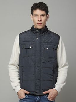 Cantabil - Navy Blue Men Casual Soft Regular Fit High Neck Jacket