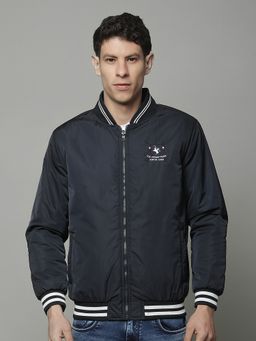 Cantabil - Navy Blue Men Casual Soft Regular Fit High Neck Reversible Jacket