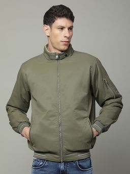 Cantabil - Olive Men Casual Soft Regular Fit High Neck Reversible Jacket