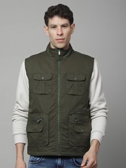 Cantabil - Olive Men Casual Soft Regular Fit High Neck Jacket