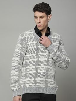 Cantabil - Men Ivory Wool Checks Sweater
