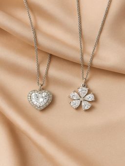 JEWELZ - Silver-Tone Pendant Necklace Set With Floral And Round Crystal Designs