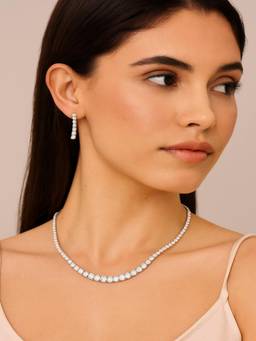 JEWELZ - Silver-Tone Classic Diamond-Cut Necklace Set With Drop Earrings