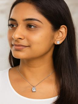 JEWELZ - Silver-Tone Solitaire Pendant Necklace Set With Matching Studs