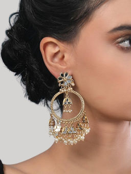 Auraa Trends - Floral Meenakari Kundan Earrings With Pearl Drops