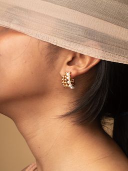 JEWELZ - Golden Beads And Pearl Loop Hoops