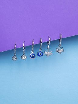 JEWELZ - Silver Charm Hoop Earring Set - 3 Pairs