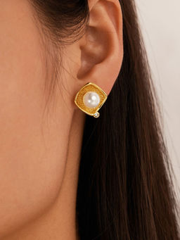 VIEN - Waterproof Square Frame Stud Earrings For Women White