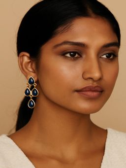 JEWELZ - Gold-Plated Blue Teardrop Dangle Earrings