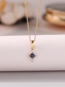 Ornate Jewels - 925 Silver 18K Gold Plated Natural Blue Sapphire Pendant with Chain for Women & Girls