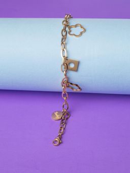 JEWELZ - Gold Link Charm Bracelet with Floral Accents