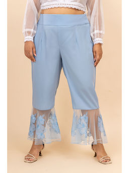 Mamicha - Falak Sky Blue Floral Bell Bottom High Waist Pant