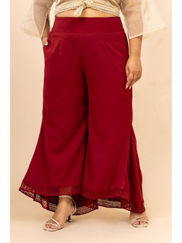 Mamicha - Maroon Solid Plain Nusrat Flared High Waist Pant