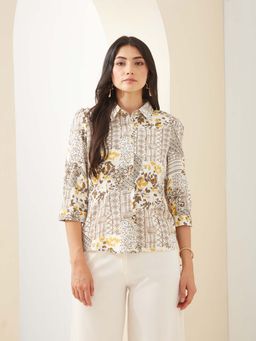 Latin Quarters - White Collared Printed Casual Shirt
