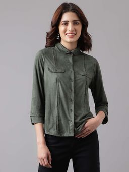 Latin Quarters - Olive Green Collared Solid Casual Shirt
