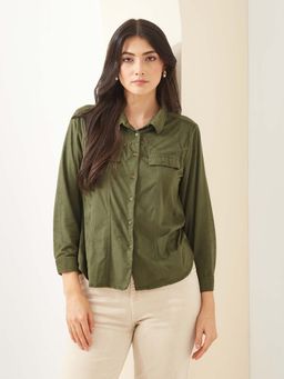 Latin Quarters - Olive Collared Solid Casual Shirt