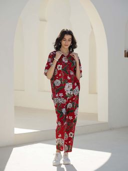 SAY - Women Red Printed Night Suit (Set of 2)