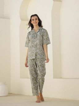 SAY - Women Cream Printed Night Suit (Set of 2)