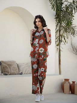 SAY - Women Brown Printed Night Suit (Set of 2)